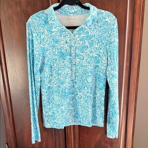 Lilly Pulitzer Turquoise Patterned Button Down Shirt